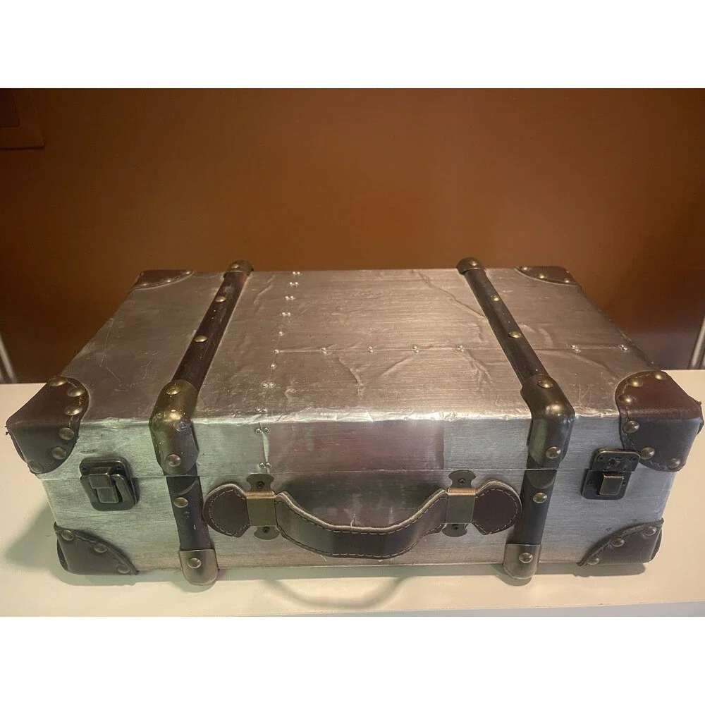 Vintage Style Aluminum Fiberboard Storage Case Suitcase Decor Toy Chest 15x9x5”